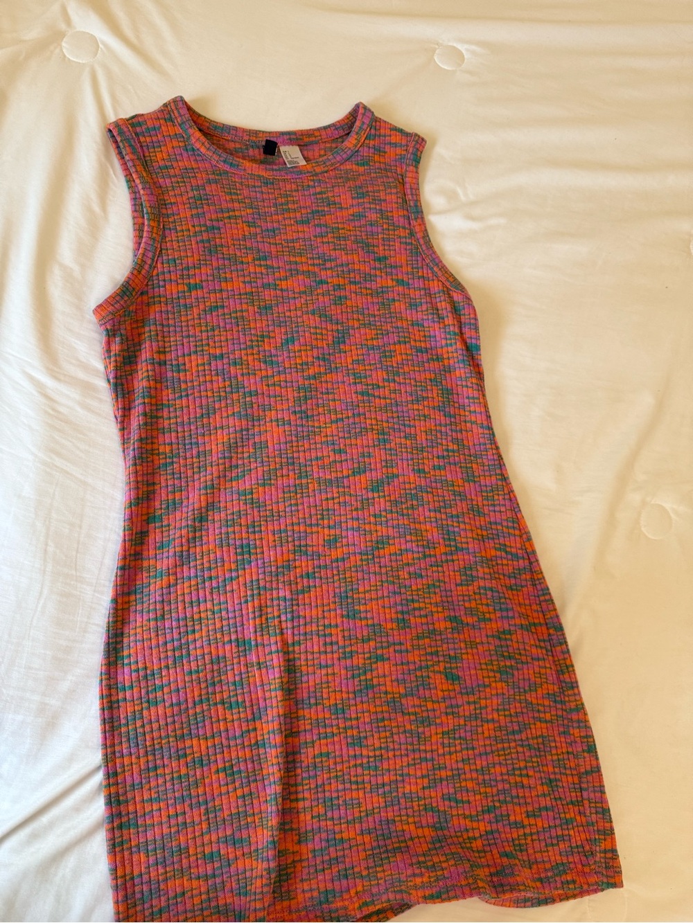 Divided Ribbed Mini Dress in Pink Multi